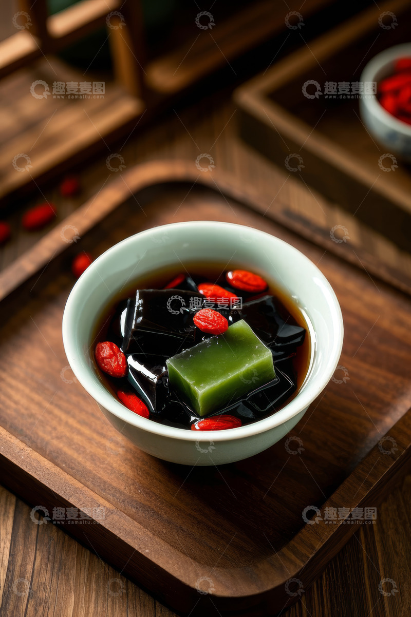 高清大图下载【趣麦麦图】碗装枸杞龟苓膏静物图