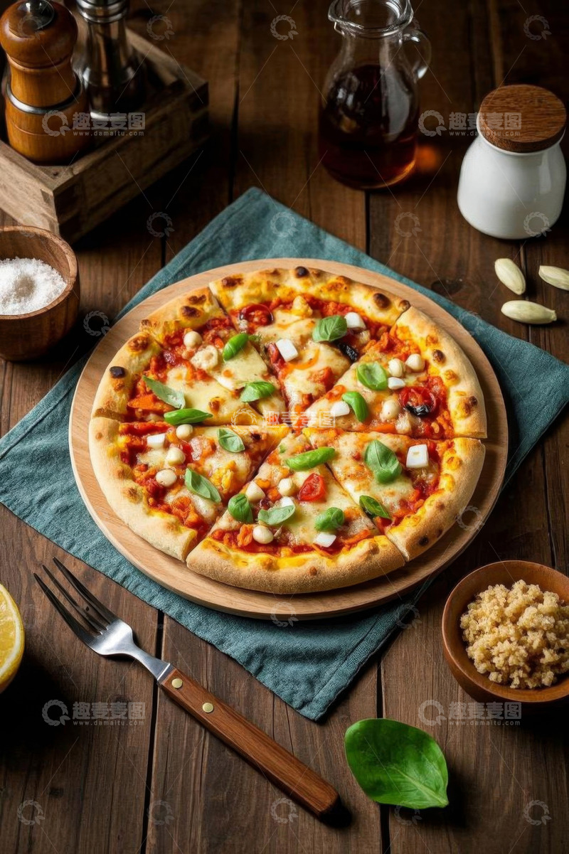 高清大图下载【趣麦麦图】木桌上的美味比萨饼