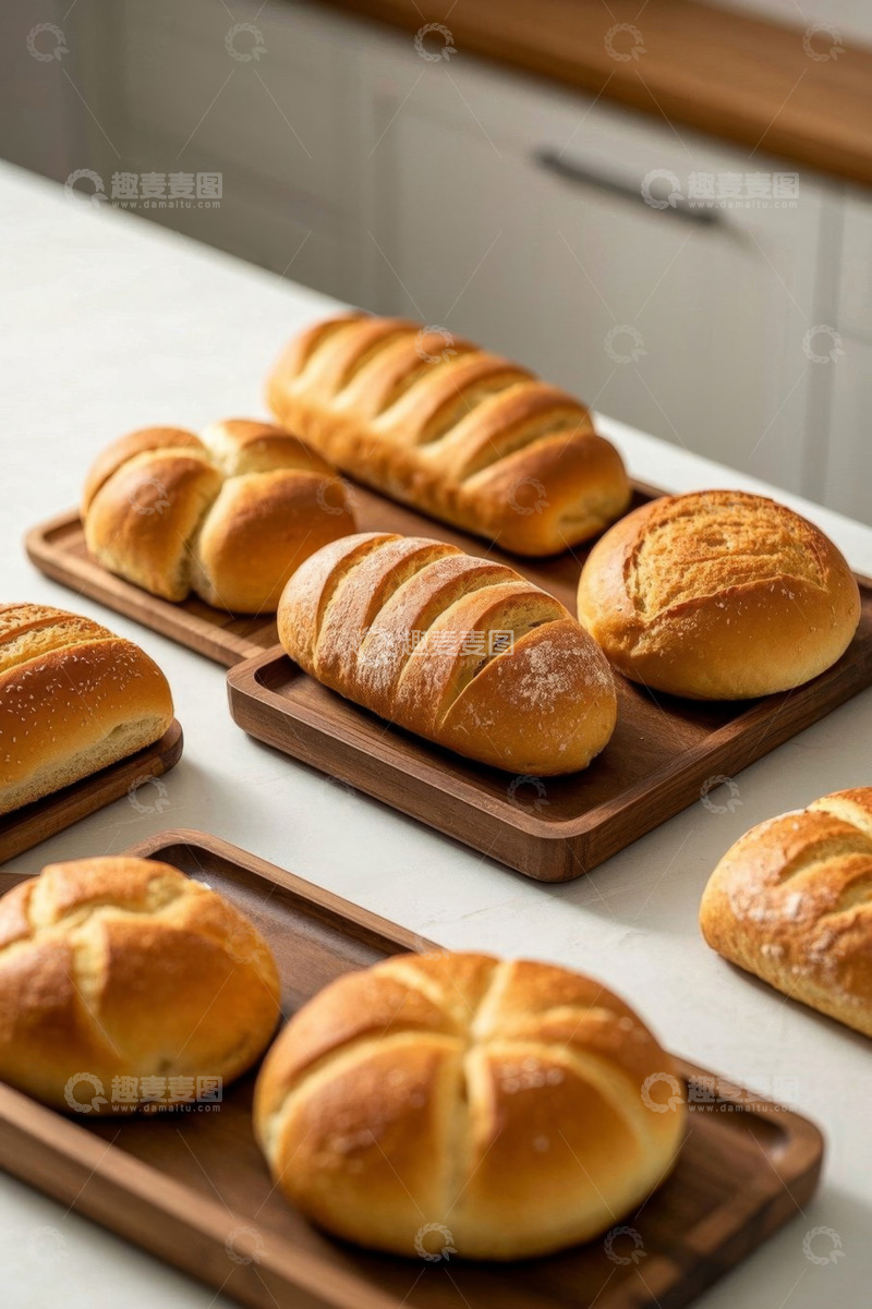 高清大图下载【趣麦麦图】台面上摆放的各式美味面包