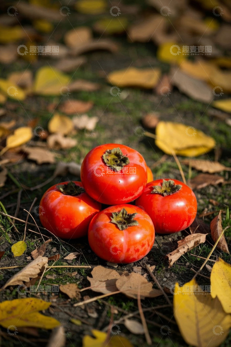 高清大图下载【趣麦麦图】草地上摆放的新鲜柿子