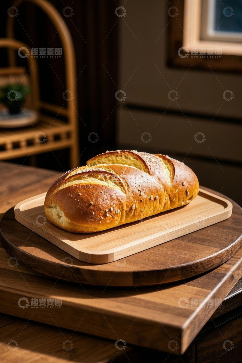 高清大图下载【趣麦麦图】木盘上摆放的美味面包