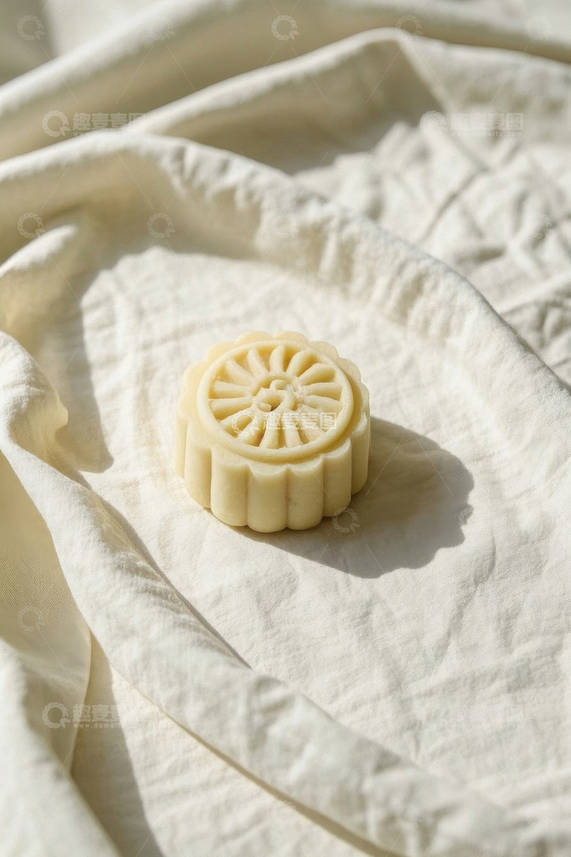 高清大图下载【趣麦麦图】布面上的传统月饼特写