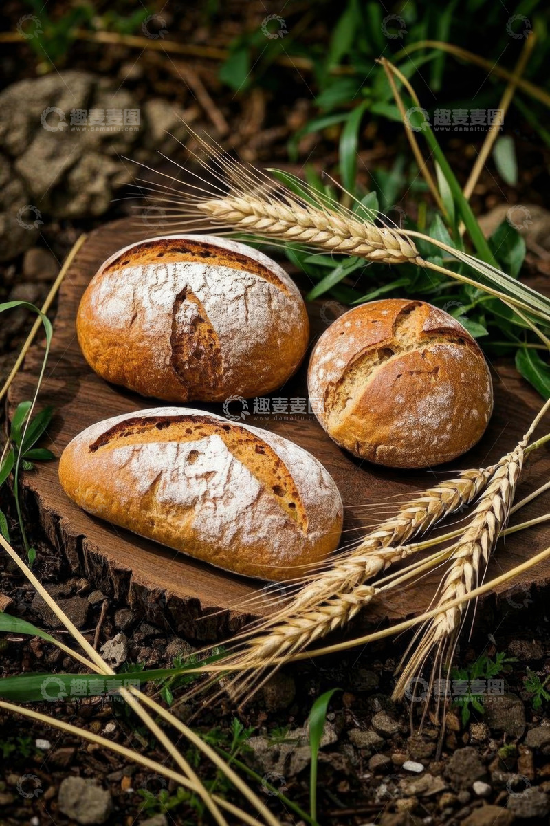 高清大图下载【趣麦麦图】户外木板上摆放的新鲜面包