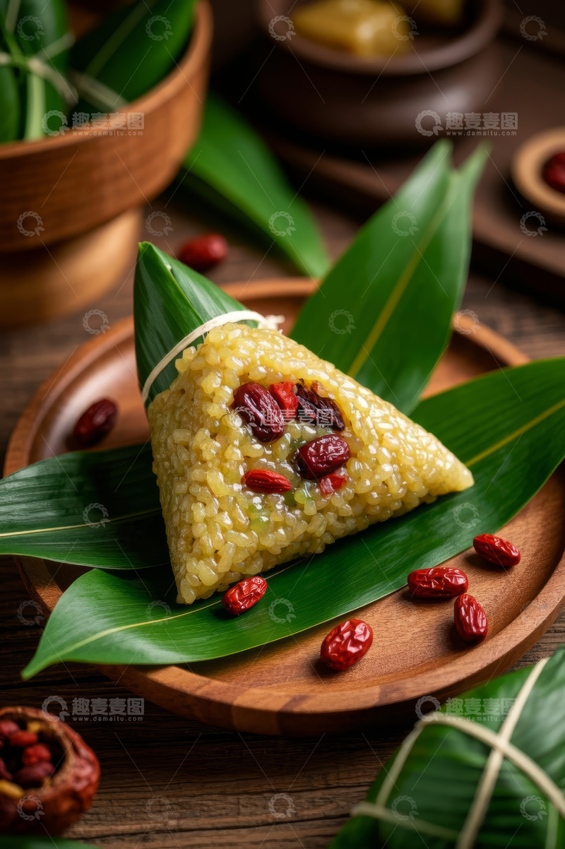 高清大图下载【趣麦麦图】木盘上的红枣枸杞粽子