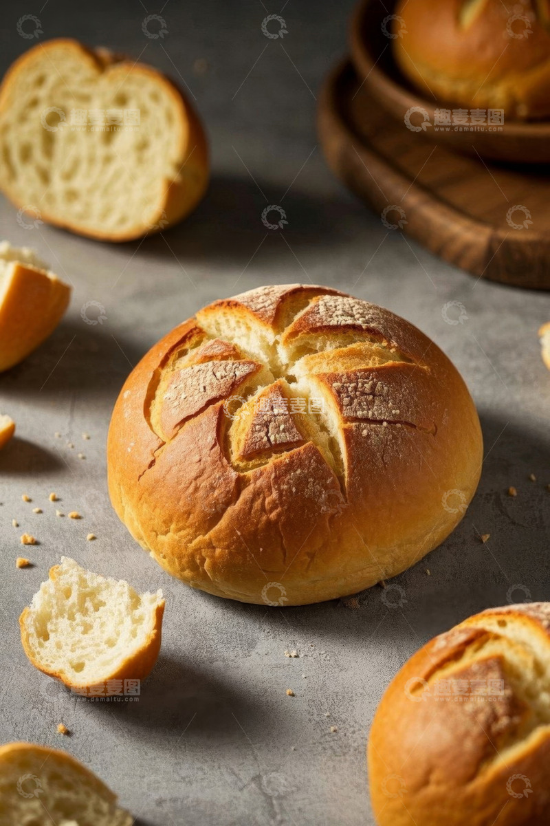 高清大图下载【趣麦麦图】桌面上摆放的新鲜烘焙面包