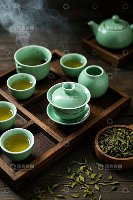 中式茶具与茶叶组合画面