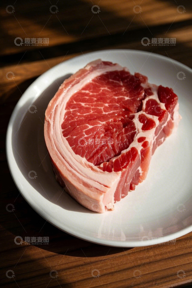 高清大图下载【趣麦麦图】白色盘中的新鲜生肉