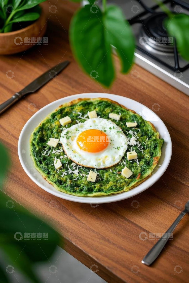 高清大图下载【趣麦麦图】木桌上的鸡蛋蔬菜早餐