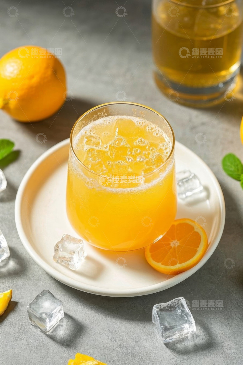 高清大图下载【趣麦麦图】玻璃杯装的冰鲜橙汁饮品