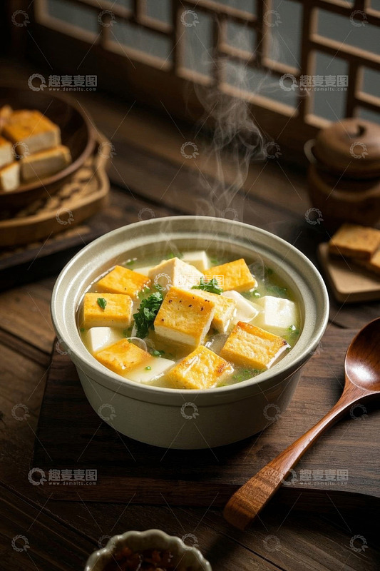 中式风格热豆腐汤美食画面