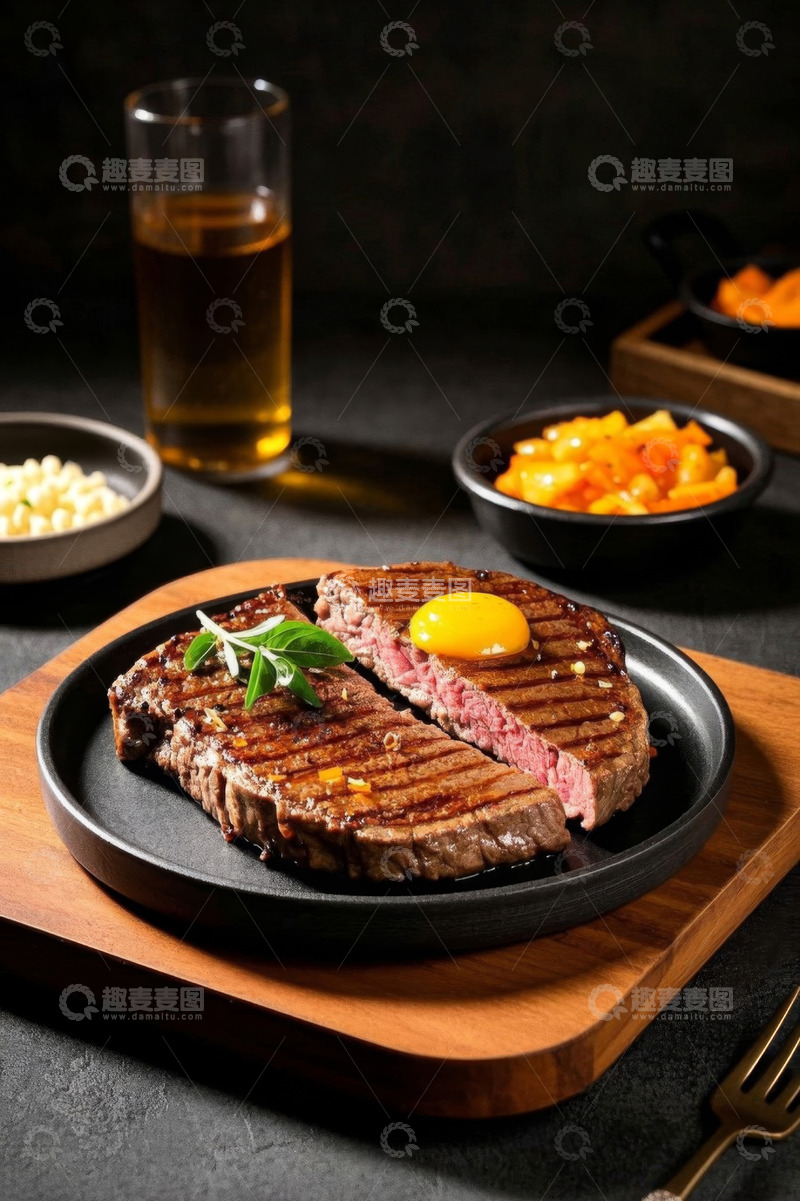高清大图下载【趣麦麦图】摆盘精致的牛排配餐美食