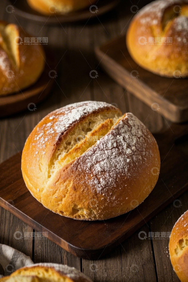 高清大图下载【趣麦麦图】木盘上的美味面包特写