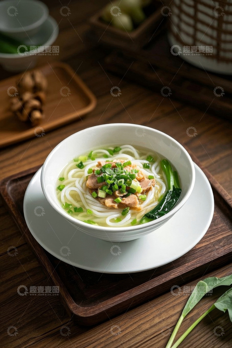 高清大图下载【趣麦麦图】木桌上的一碗美味米粉