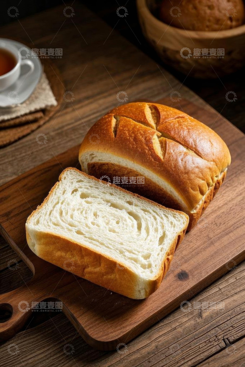 高清大图下载【趣麦麦图】木制砧板上的新鲜面包