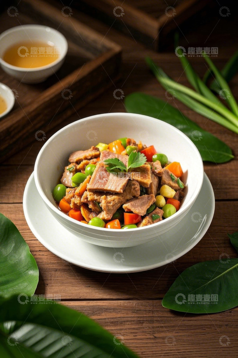 高清大图下载【趣麦麦图】木桌白碗中盛着的家常炒菜