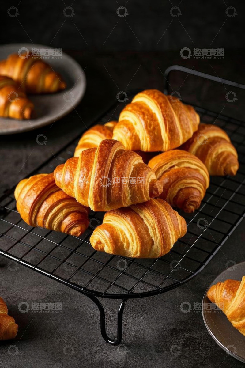 高清大图下载【趣麦麦图】架子上摆放的美味牛角面包