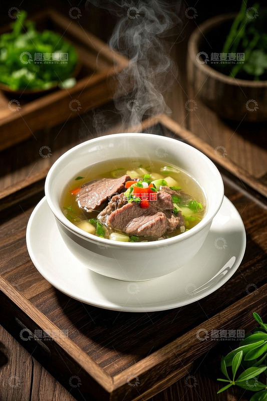 热气腾腾的牛肉蔬菜汤
