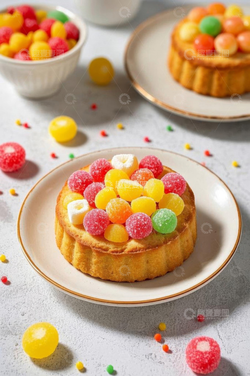 高清大图下载【趣麦麦图】装饰彩色糖果的美味甜点