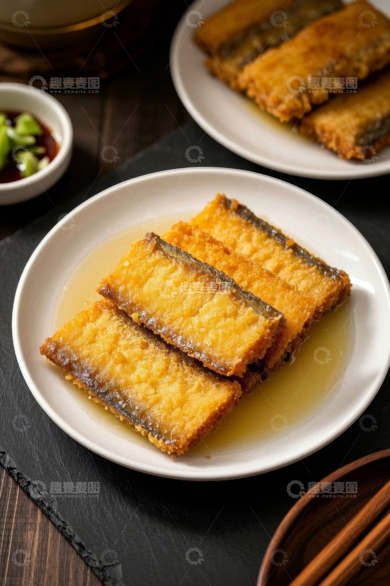 高清大图下载【趣麦麦图】盘中油炸带鱼美食特写