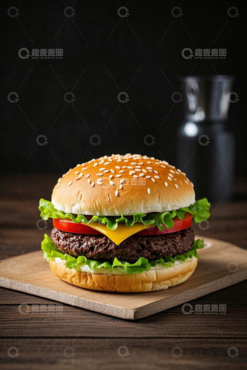高清大图下载【趣麦麦图】木砧板上的美味汉堡