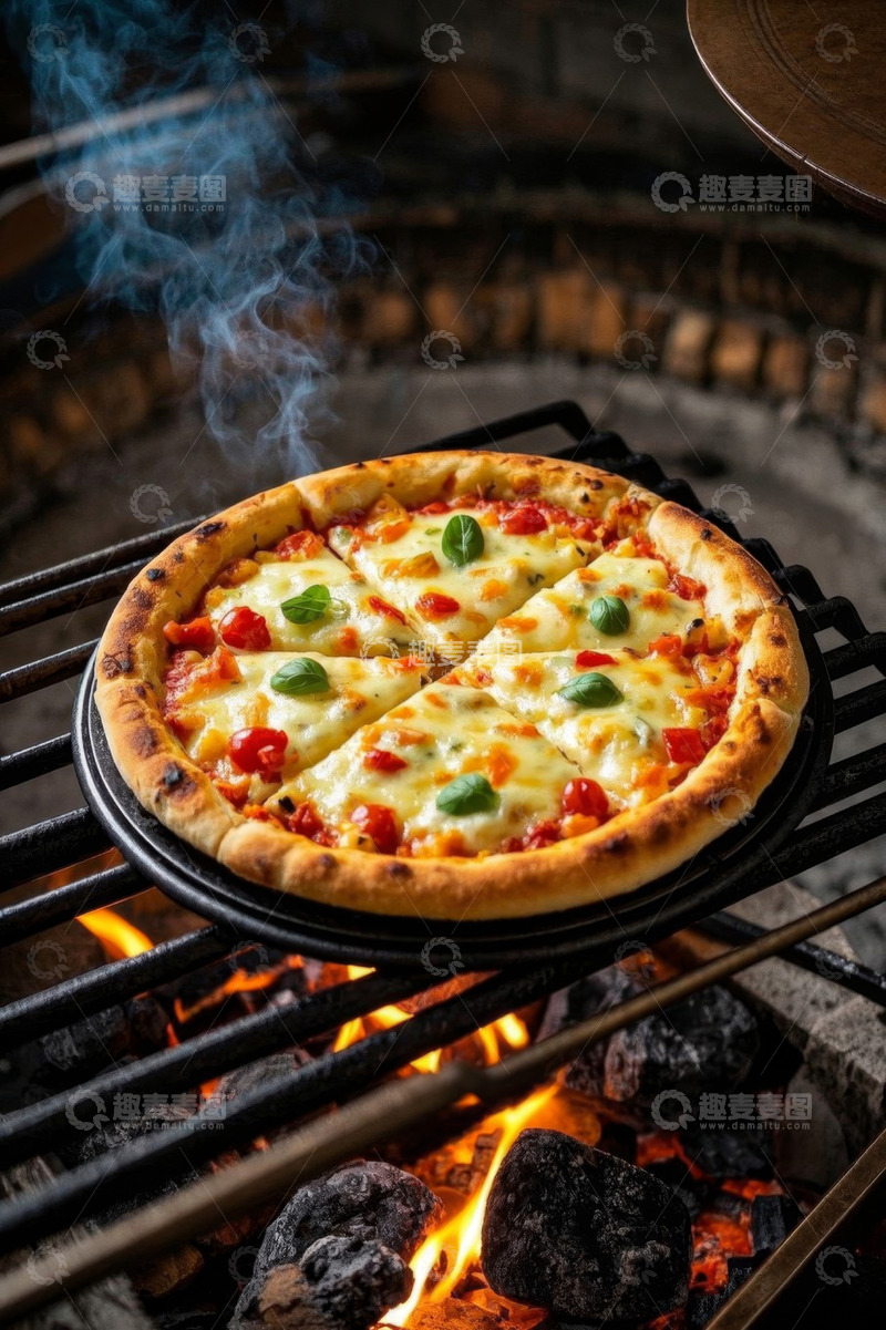 高清大图下载【趣麦麦图】炭火烤制的美味披萨