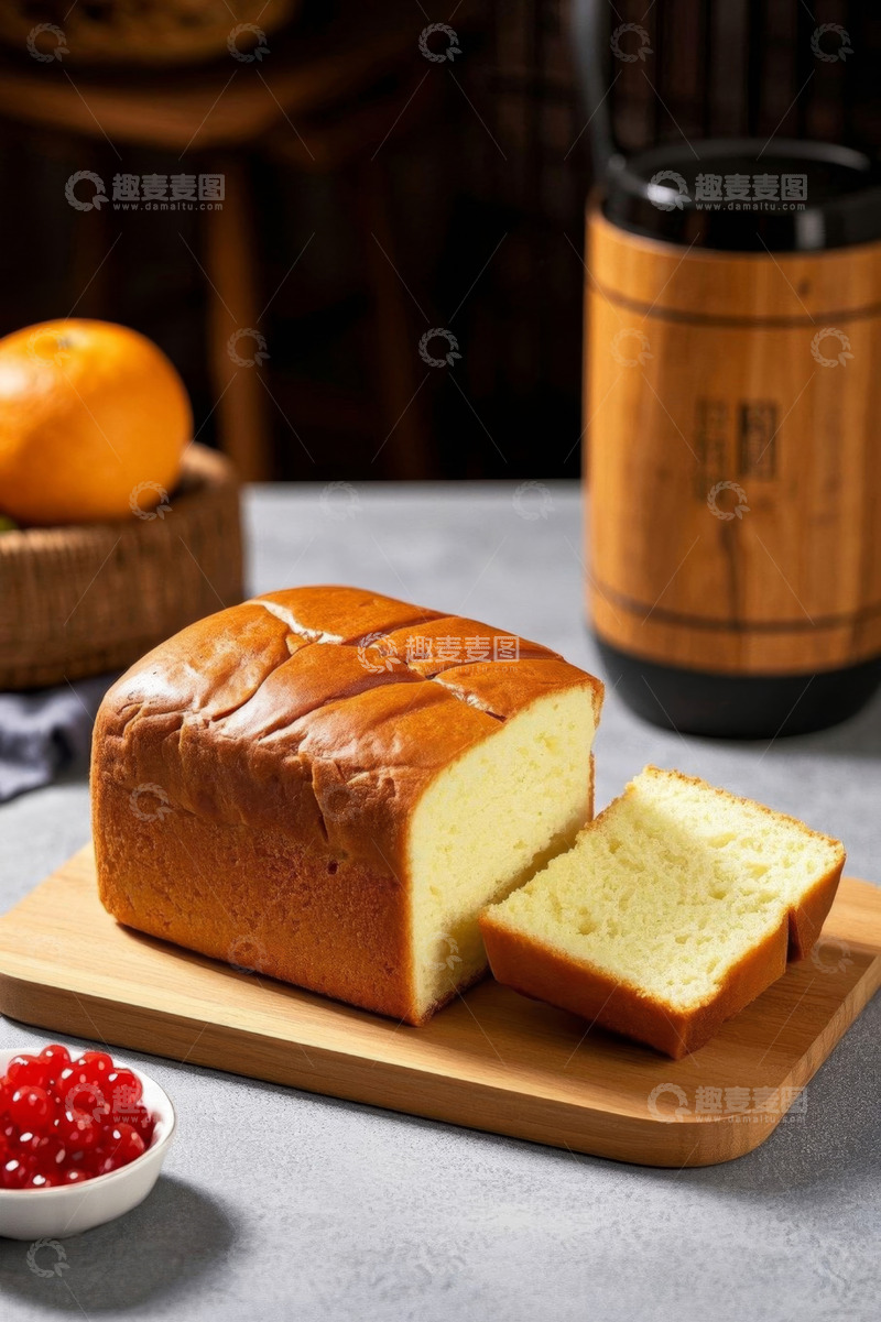 高清大图下载【趣麦麦图】木盘上的面包与点缀水果
