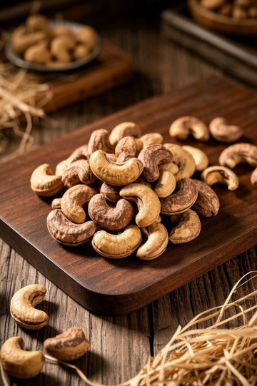 木砧板上的腰果特写