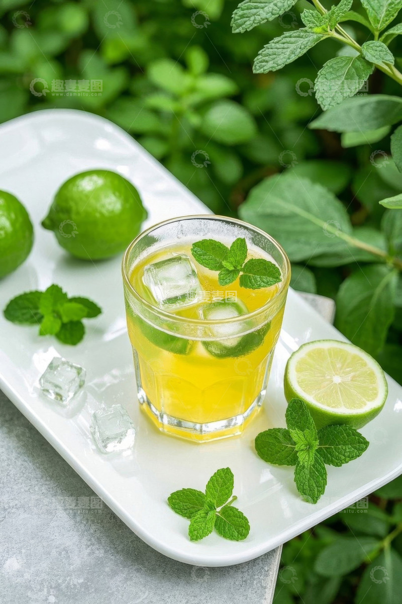 高清大图下载【趣麦麦图】薄荷青柠冰饮特写