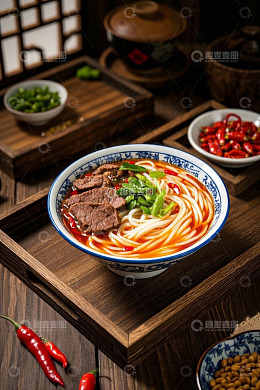 中式碗装牛肉米粉美食