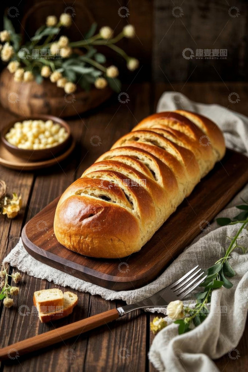 高清大图下载【趣麦麦图】木盘上的切片面包静物图