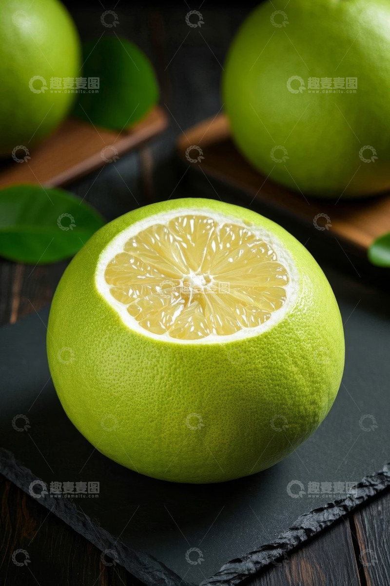 高清大图下载【趣麦麦图】切开的绿色柚子特写