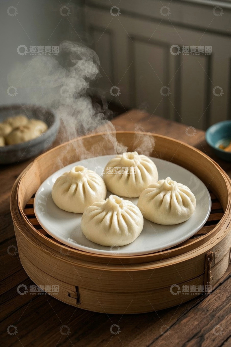 高清大图下载【趣麦麦图】蒸笼里热气腾腾的包子