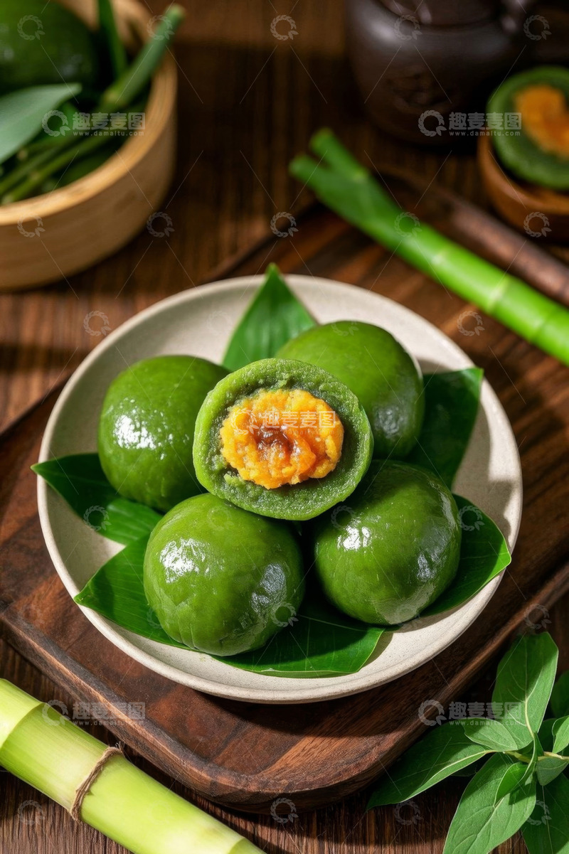 高清大图下载【趣麦麦图】青团特写,传统中式点心