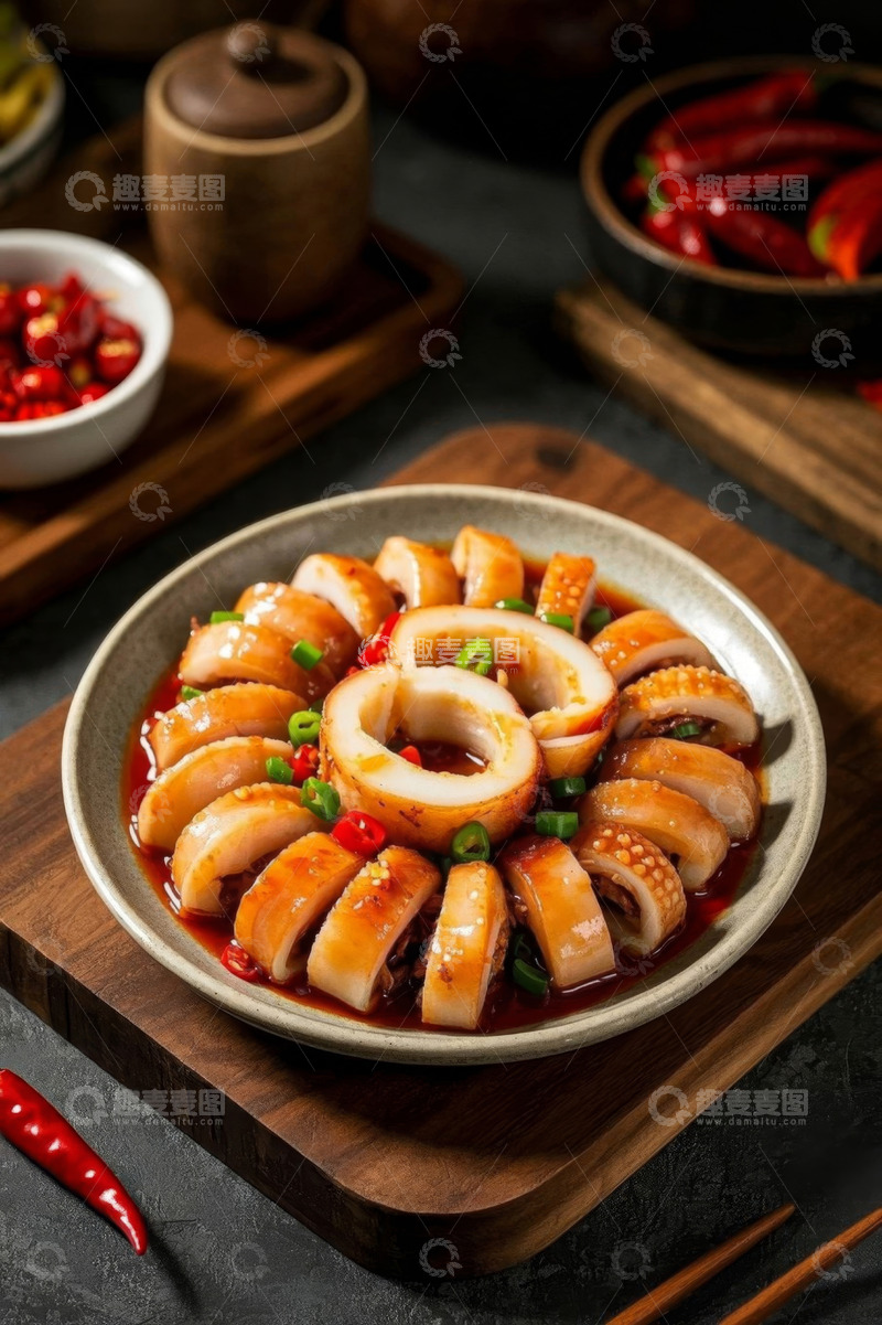 高清大图下载【趣麦麦图】盘中美味八爪鱼配辣椒