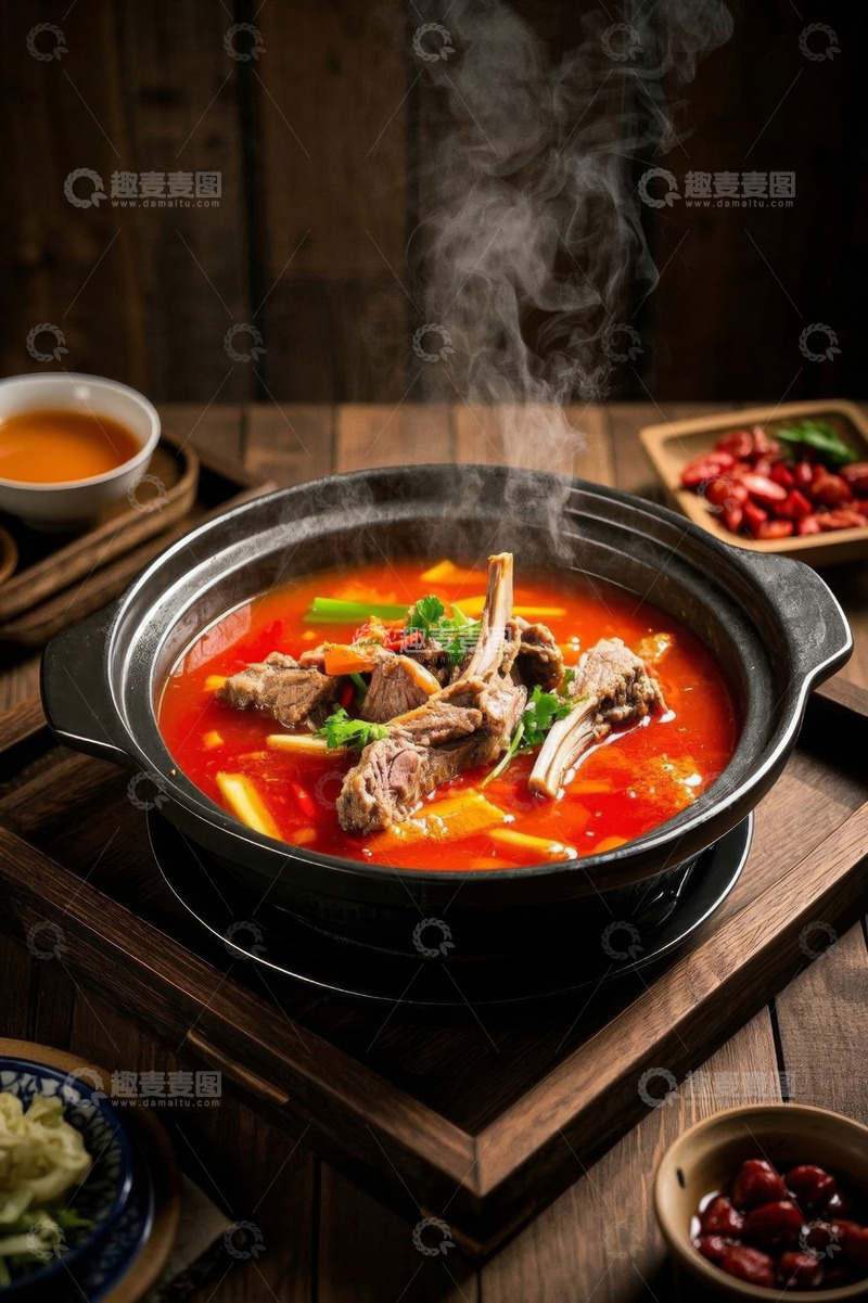高清大图下载【趣麦麦图】热气腾腾的羊蝎子火锅