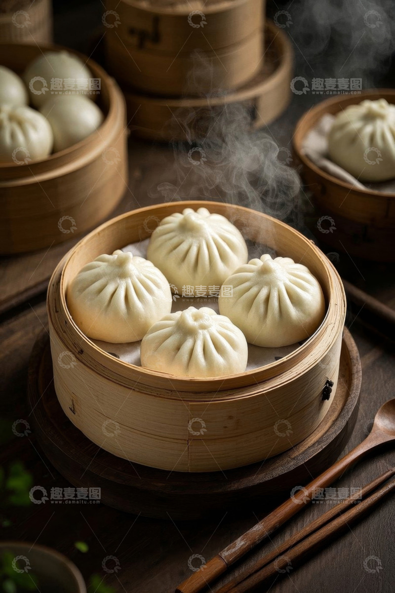高清大图下载【趣麦麦图】蒸笼里热气腾腾的包子