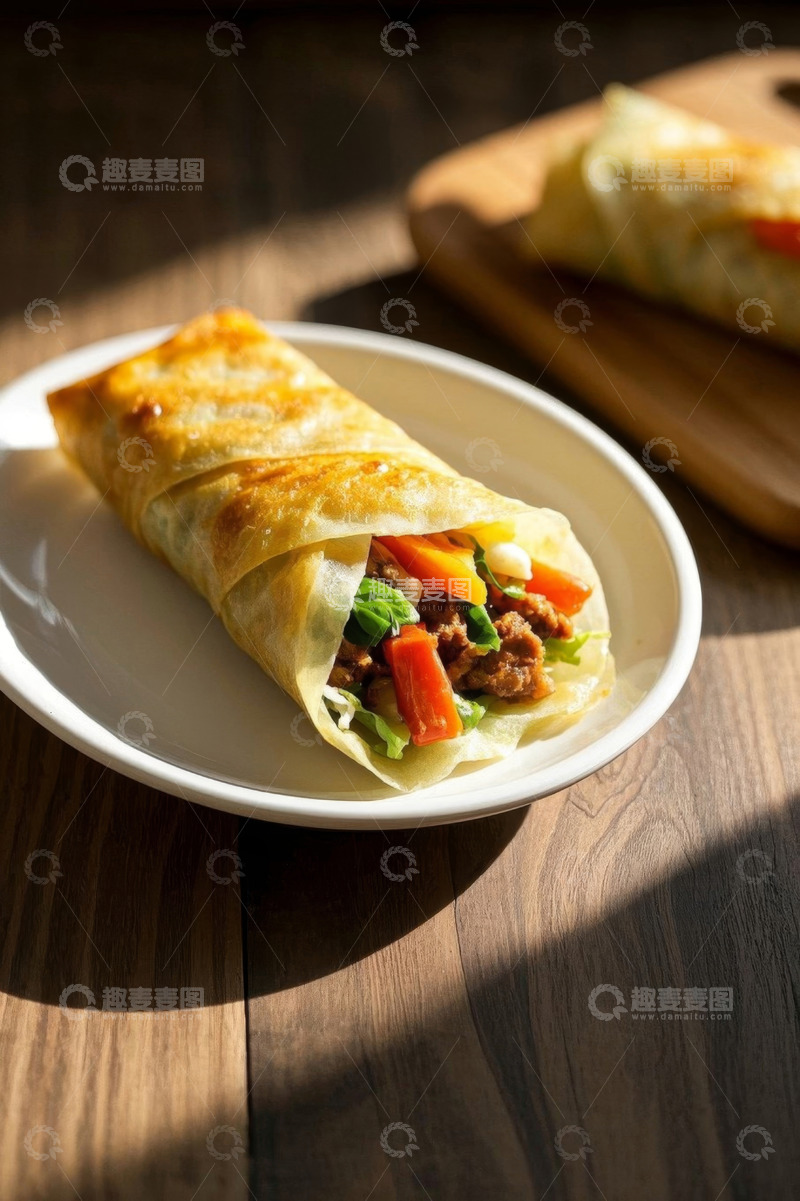 高清大图下载【趣麦麦图】盘子里的美味蔬菜肉馅煎饼