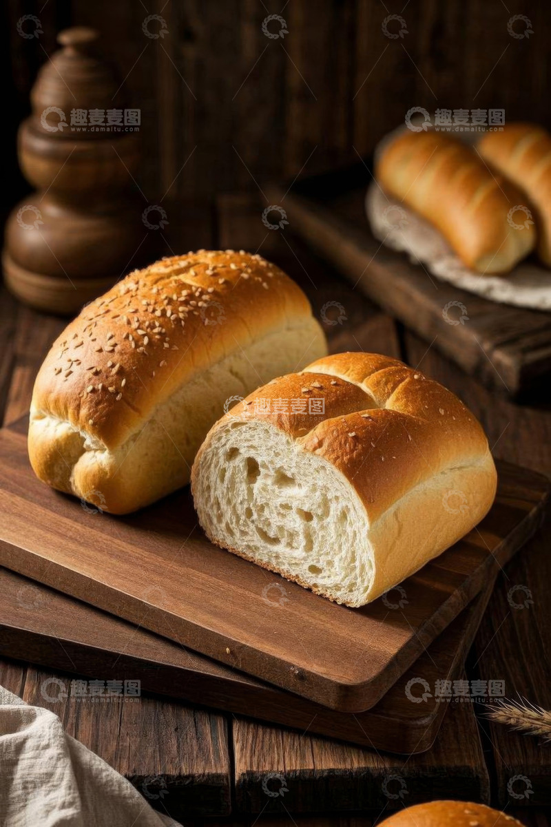 高清大图下载【趣麦麦图】木砧板上的美味面包