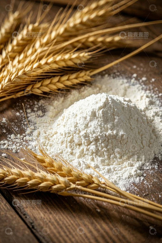 木桌上的小麦与面粉