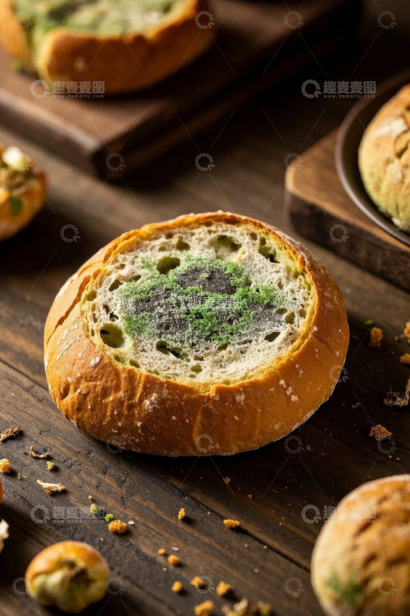 高清大图下载【趣麦麦图】木制桌面上的特色面包