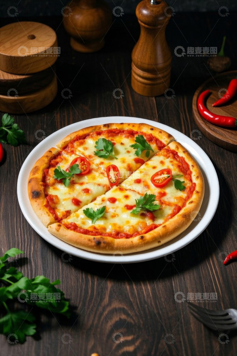 高清大图下载【趣麦麦图】木桌摆盘美味披萨