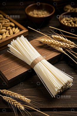 挂面与麦穗及谷物静物展示