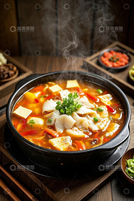 热气腾腾的豆腐鱼片火锅