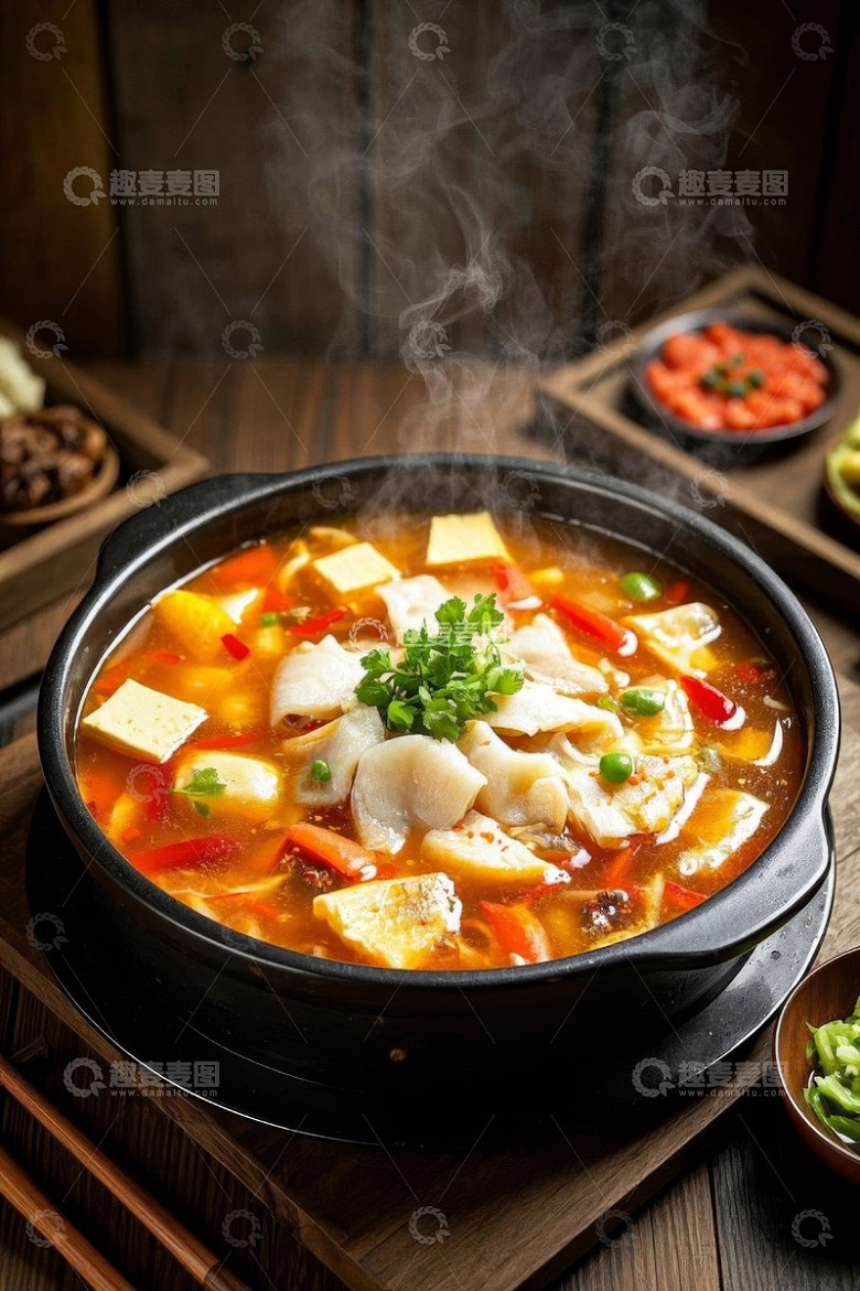 热气腾腾的豆腐鱼片火锅