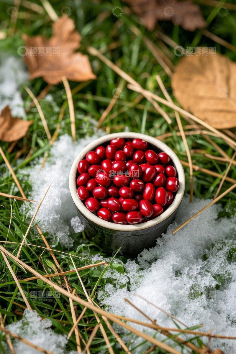 高清大图下载【趣麦麦图】草地上碗装红色果实