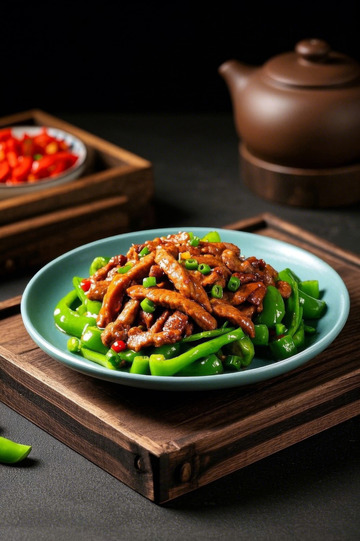 青椒炒肉丝中式菜肴特写