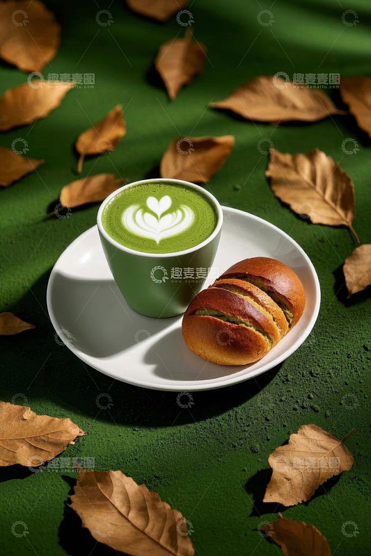 绿色抹茶拿铁搭配面包