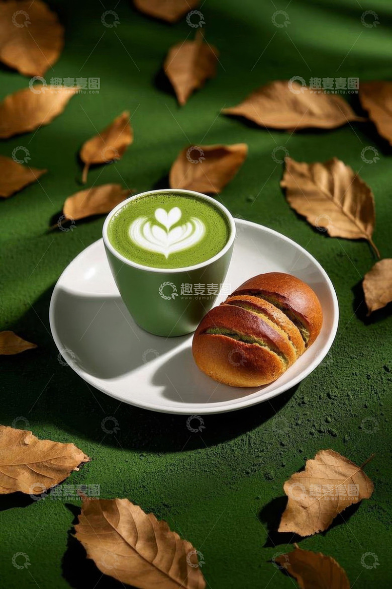 绿色抹茶拿铁搭配面包