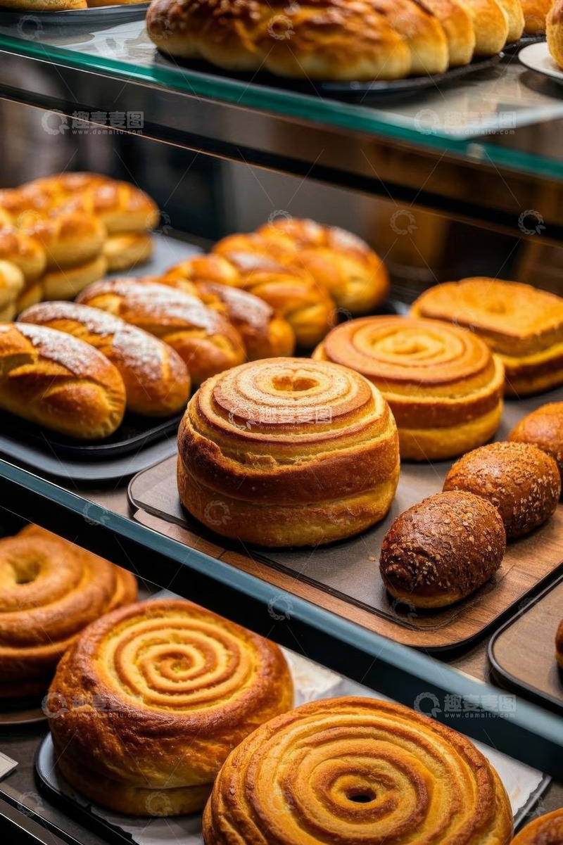 高清大图下载【趣麦麦图】面包店货架上的各式美味面包