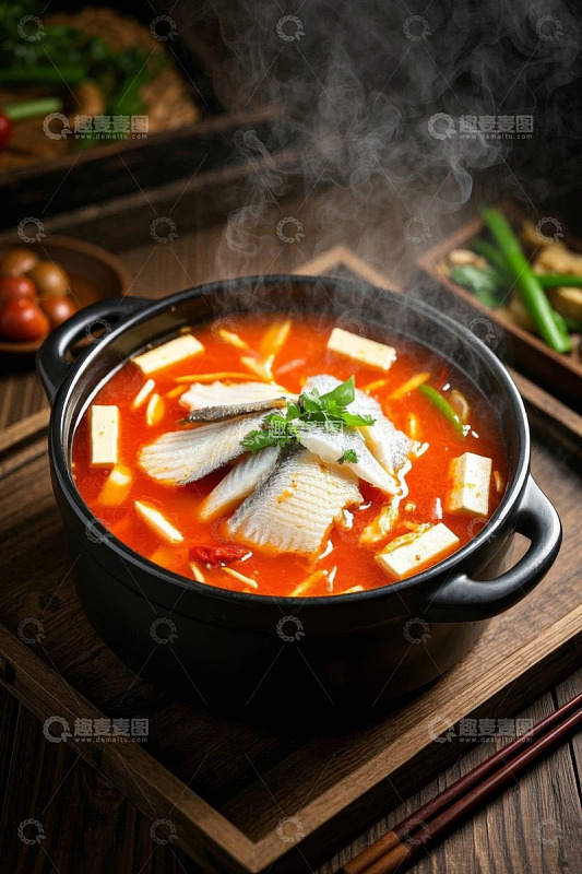 热气腾腾的鱼片豆腐汤锅